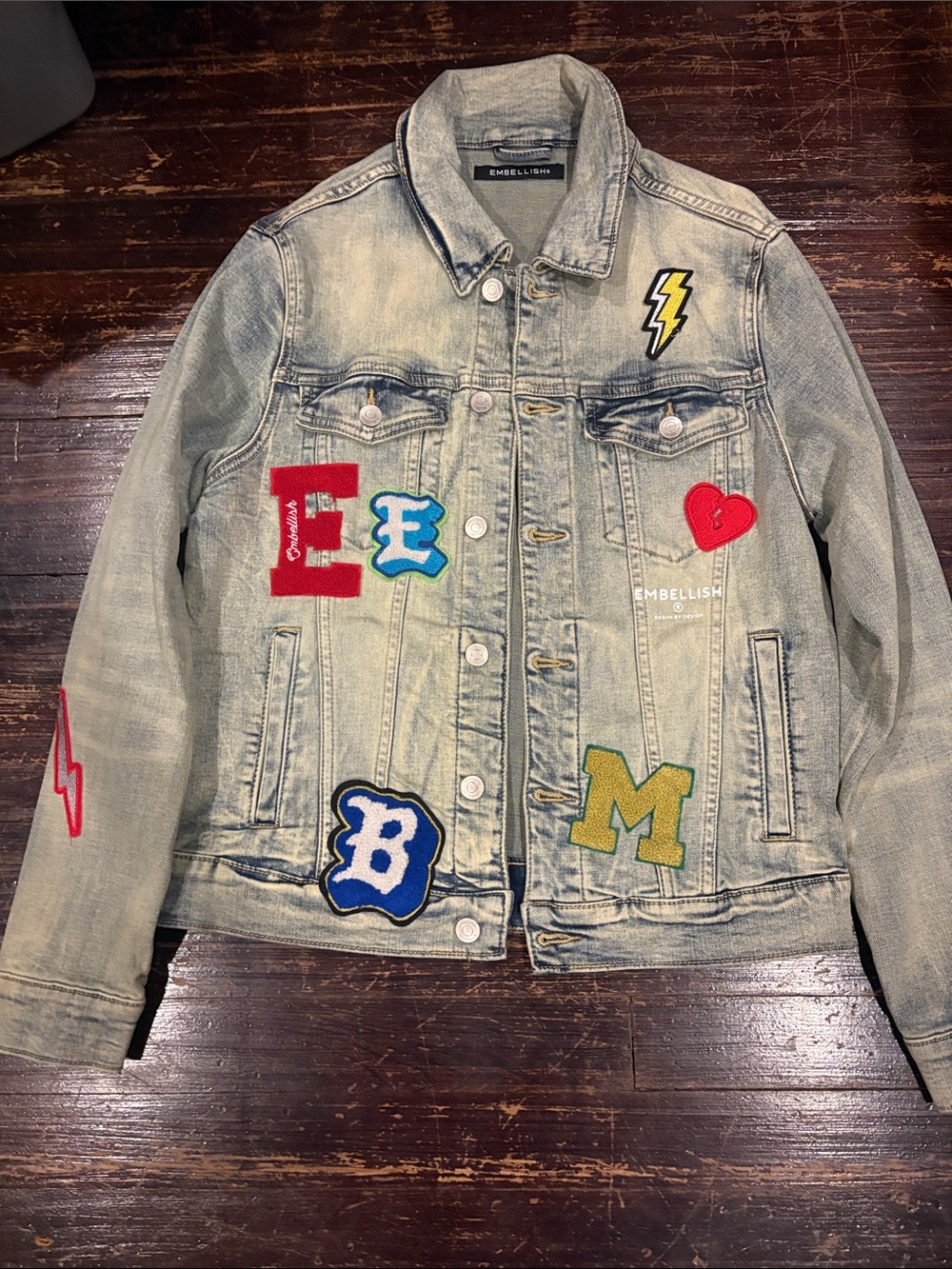 Brand new Embellish Boys Light Wash Blue Denim Jacket with Patchwork Boys 18/20